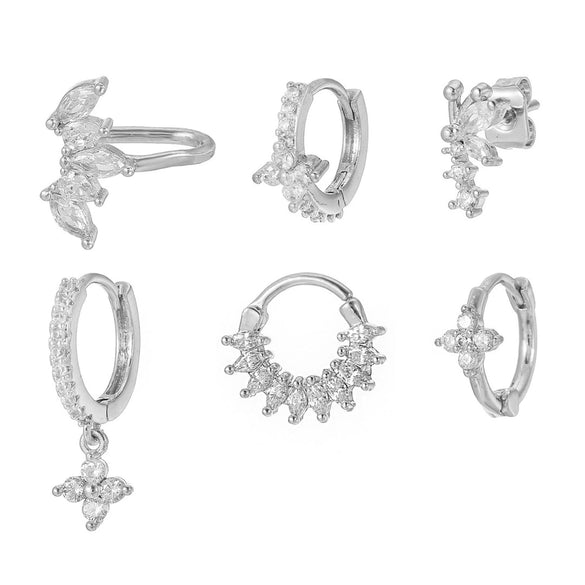 Light Luxury Style Copper Fourleaf Clover Petal Zircon Ear Clip Earrings Jewelry For Women
