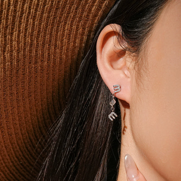 Light Luxury Style English Letter M Heart Silver Earrings With Platinum And 18K Gold Electroplating