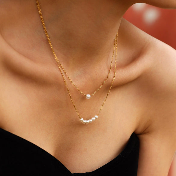 Light Luxury Style Exquisite Bead Necklace For Women Stainless Steel Shell Beads Geometric Titanium Steel Electroplated