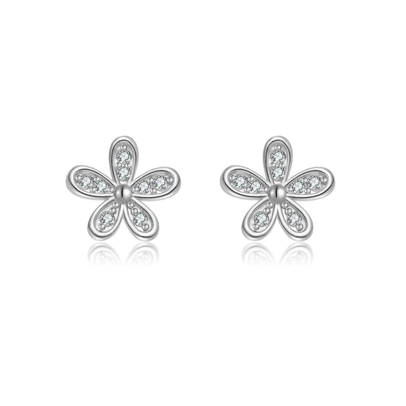 Light Luxury Style Floral S925 Sterling Silver Necklace And Cool Earrings With Platinum Or 18K Gold Electroplating