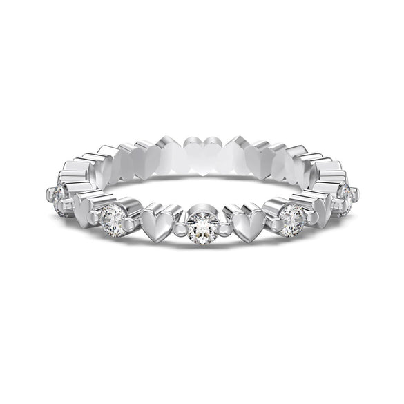 Light Luxury Style S925 Sterling Silver Women's Ring With Loving Heart Shape And Diamond Arrangement Design Electroplated