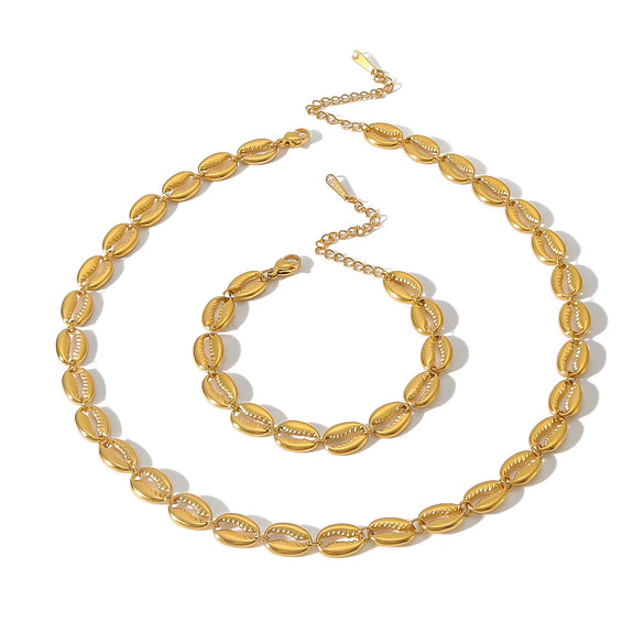 Light Luxury Style Shell Element Jewelry Suit For Women Geometric Pattern 18K Gold Plated Stainless Steel Necklace Bracelet Suit Furnace Vacuum Plating