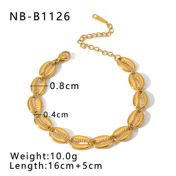 Light Luxury Style Shell Element Jewelry Suit For Women Geometric Pattern 18K Gold Plated Stainless Steel Necklace Bracelet Suit Furnace Vacuum Plating