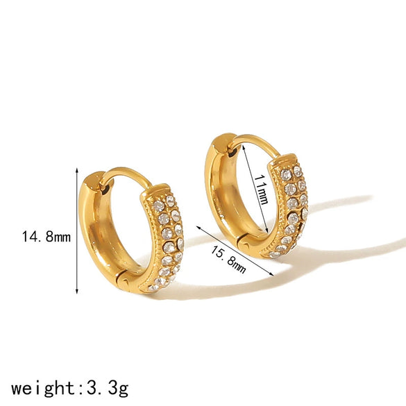 Light Luxury Style Stainless Steel 18K Gold Women's Earrings With Diamond Design And U Shape