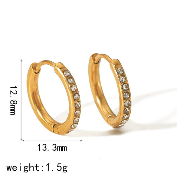 Light Luxury Style Stainless Steel 18K Gold Women's Earrings With Diamond Design And U Shape