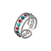 Light Luxury Style Stainless Steel Oil Dripping Open Ring With Hollow Star And Moon And Sun Pattern