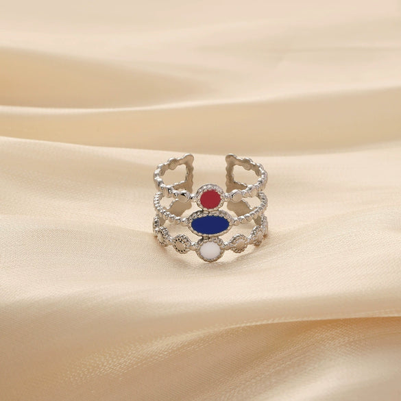 Light Luxury Style Stainless Steel Oil Dripping Open Ring With Hollow Star And Moon And Sun Pattern