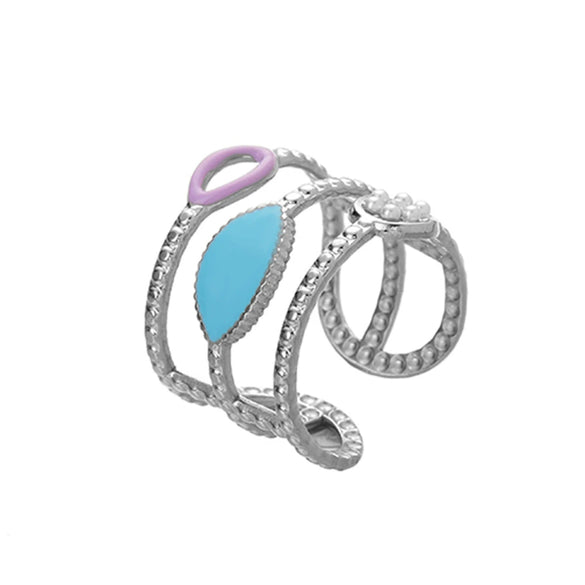 Light Luxury Style Stainless Steel Oil Dripping Open Ring With Hollow Star And Moon And Sun Pattern