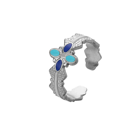 Light Luxury Style Stainless Steel Oil Dripping Open Ring With Hollow Star And Moon And Sun Pattern