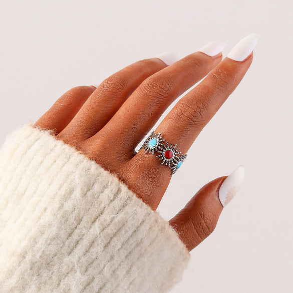 Light Luxury Style Stainless Steel Oil Dripping Open Ring With Hollow Star And Moon And Sun Pattern