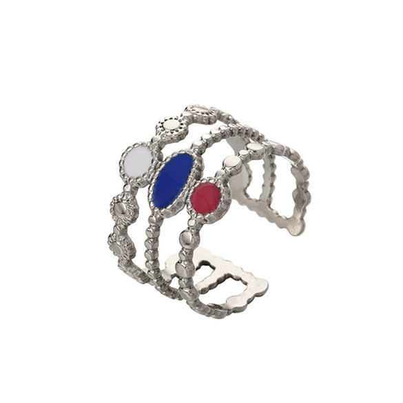 Light Luxury Style Stainless Steel Oil Dripping Open Ring With Hollow Star And Moon And Sun Pattern