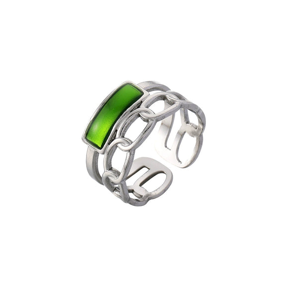 Light Luxury Style Stainless Steel Oil Dripping Open Ring With Hollow Star And Moon And Sun Pattern