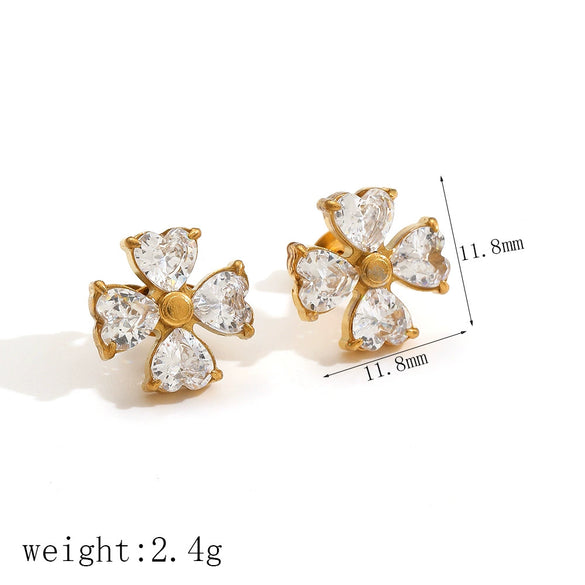 Light Luxury Style Stainless Steel Starfish Earrings Set With Diamonds And Flower Pattern For Women