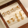 Light Luxury Style Stainless Steel Starfish Earrings Set With Diamonds And Flower Pattern For Women
