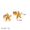 Light Luxury Style Stainless Steel Starfish Earrings Set With Diamonds And Flower Pattern For Women