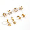 Light Luxury Style Stainless Steel Starfish Earrings Set With Diamonds And Flower Pattern For Women