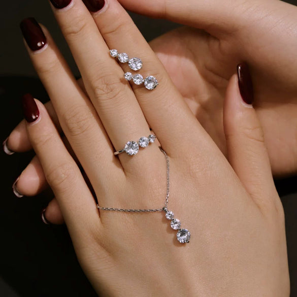 Light Luxury Style 925 Sterling Silver Women's Jewelry Set With Gourd Style And Electroplating Including Earrings And Necklace