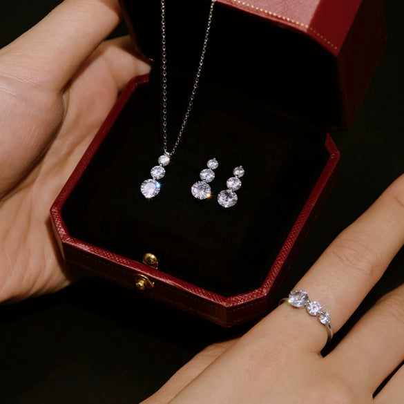 Light Luxury Style 925 Sterling Silver Women's Jewelry Set With Gourd Style And Electroplating Including Earrings And Necklace