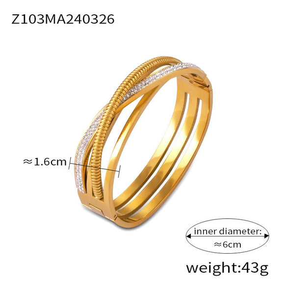 Light Luxury Style Titanium Steel Gold Plated Creative Bracelet With Geometric Pattern And Opening Design For Women