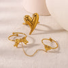 Light Luxury Texture Bow Love Shape Peach Heart Bow Chain Stacked Stainless Steel Open Tail Ring With 18K Furnace Vacuum Plating