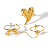 Light Luxury Texture Bow Love Shape Peach Heart Bow Chain Stacked Stainless Steel Open Tail Ring With 18K Furnace Vacuum Plating