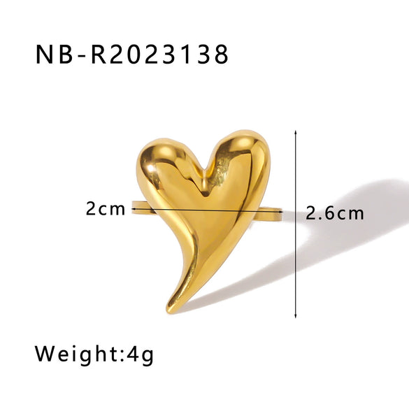 Light Luxury Texture Bow Love Shape Peach Heart Bow Chain Stacked Stainless Steel Open Tail Ring With 18K Furnace Vacuum Plating