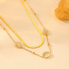 Light Luxury Titanium Steel Double Layer Cat's Eye Necklace With Geometric Pattern For Women