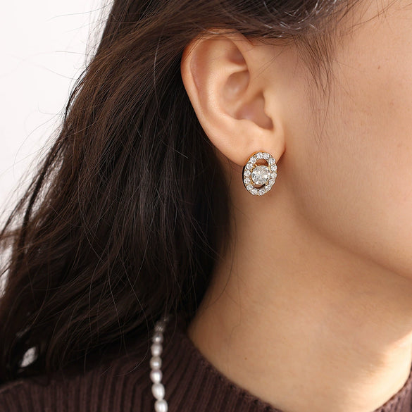 Light Luxury 316L Stainless Steel Electroplated Oval Rhinestone Earrings For Women Geometric Style