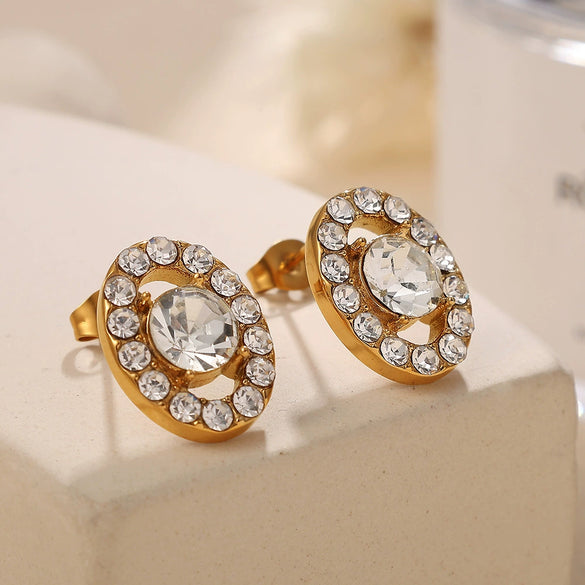Light Luxury 316L Stainless Steel Electroplated Oval Rhinestone Earrings For Women Geometric Style