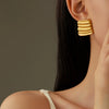 Light Luxury Titanium Steel Geometric Irregular Hammered Pleated Stainless Steel Hollow Vintage Women's Earrings With Electroplating