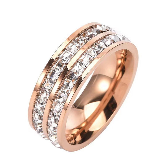 Light Luxury Titanium Steel Geometric U Shaped Ring With Diamond Setting Minimalist Unisex Couple Band
