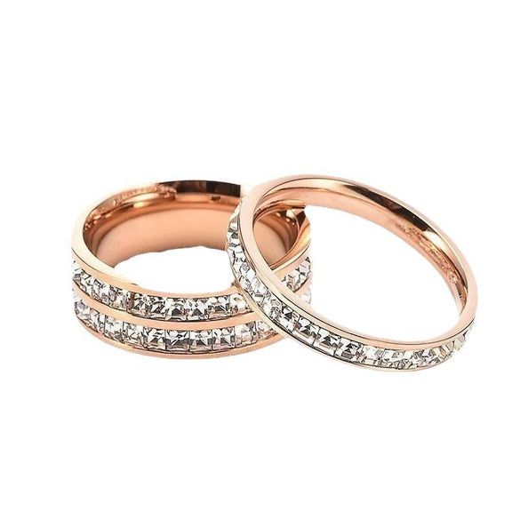 Light Luxury Titanium Steel Geometric U Shaped Ring With Diamond Setting Minimalist Unisex Couple Band