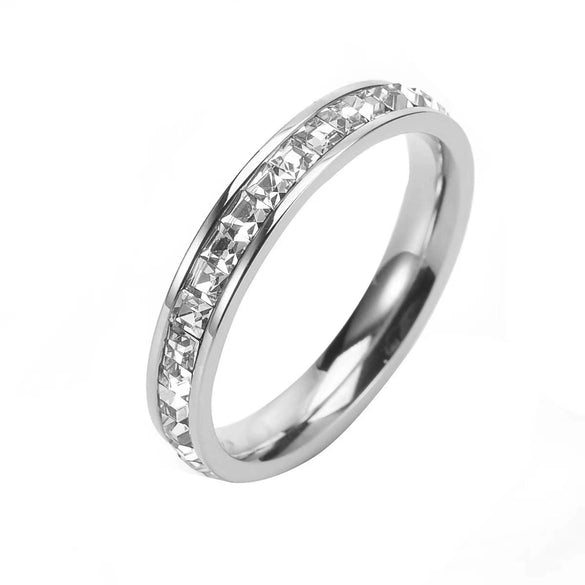 Light Luxury Titanium Steel Geometric U Shaped Ring With Diamond Setting Minimalist Unisex Couple Band