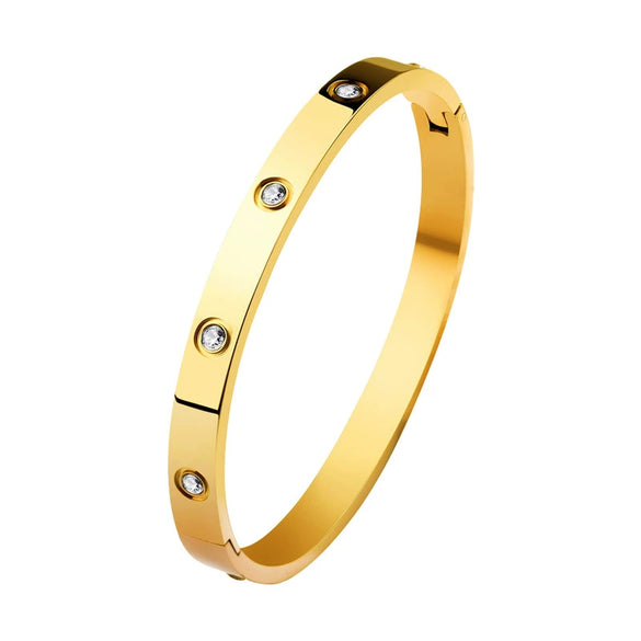 Light Luxury Titanium Steel Open Bracelet With Gold Finish Simple Geometric Polished Bangle For Women