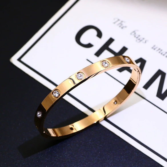 Light Luxury Titanium Steel Open Cuff Bracelet With Gold Inlaid Geometric Design Simple Trendy Women's Jewelry