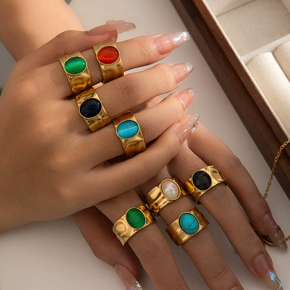 Light Luxury Titanium Steel Ring Plated With Gold Multicolor U Shape Opening Adjustable Ring For Women