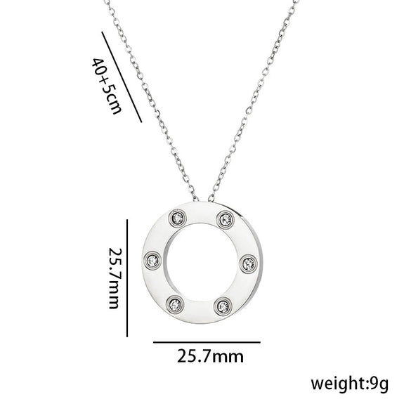 Light Luxury Titanium Steel Round Zircon Geometric Necklace For Women Non Fading Elegant Sweater Chain With O Chain Simple Design