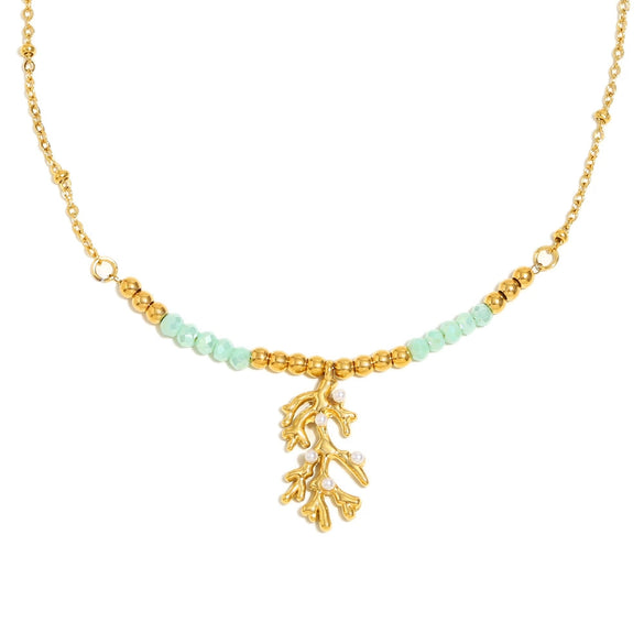 Light Luxury Tree Branch Green Fresh Necklace And Bead Natural Stone Bracelet In Stainless Steel With Electroplating Geometric Shape