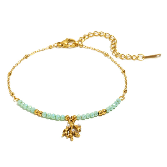 Light Luxury Tree Branch Green Fresh Necklace And Bead Natural Stone Bracelet In Stainless Steel With Electroplating Geometric Shape