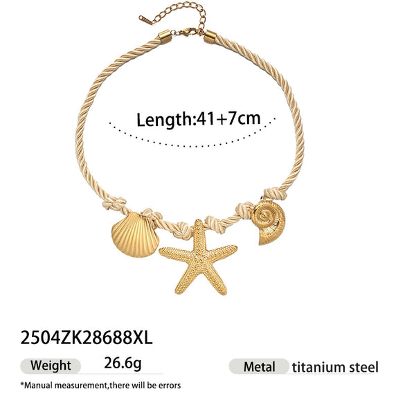 Light Luxury Trendy All Match Conch Sea Star Sun Necklace Made Of 18K Gold And Stainless Steel