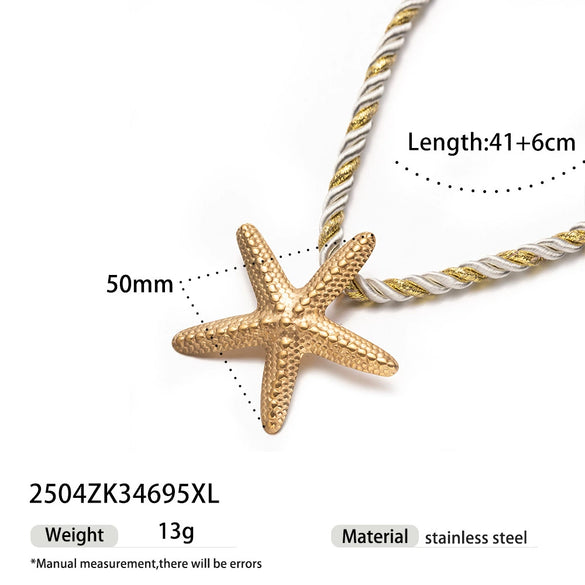 Light Luxury Trendy All Match Conch Sea Star Sun Necklace Made Of 18K Gold And Stainless Steel