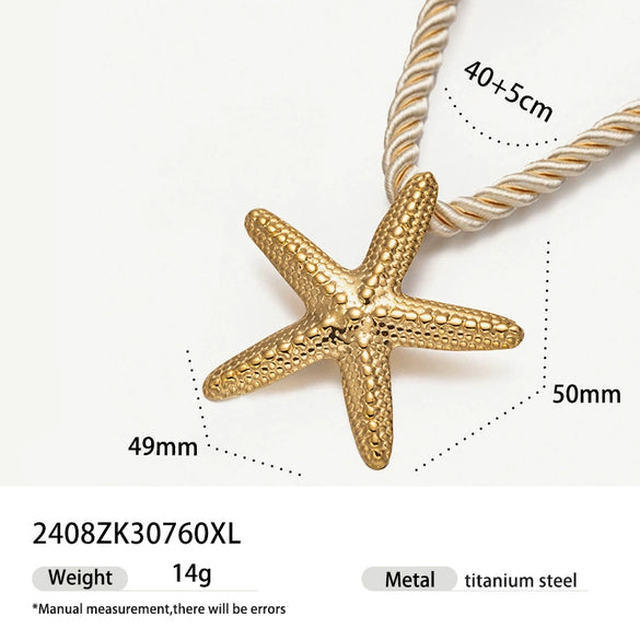 Light Luxury Trendy All Match Conch Sea Star Sun Necklace Made Of 18K Gold And Stainless Steel