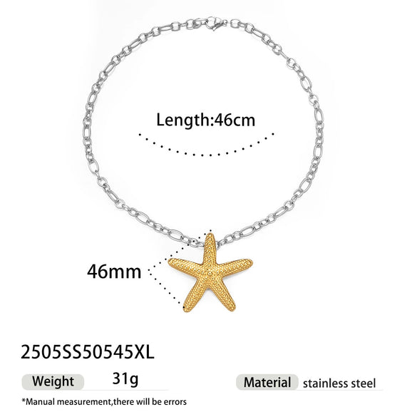 Light Luxury Trendy All Match Conch Sea Star Sun Necklace Made Of 18K Gold And Stainless Steel