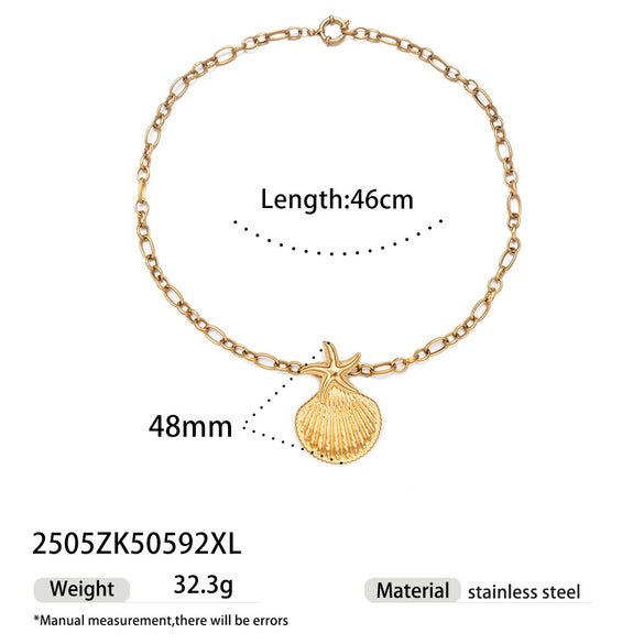 Light Luxury Trendy All Match Conch Sea Star Sun Necklace Made Of 18K Gold And Stainless Steel