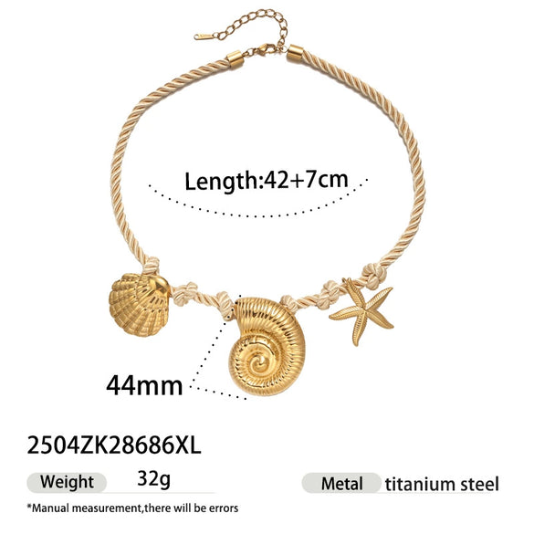 Light Luxury Trendy All Match Conch Sea Star Sun Necklace Made Of 18K Gold And Stainless Steel