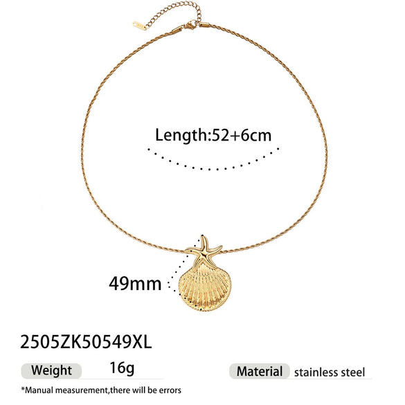 Light Luxury Trendy All Match Conch Sea Star Sun Necklace Made Of 18K Gold And Stainless Steel