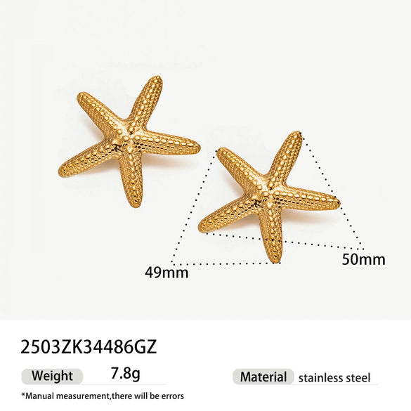 Light Luxury Trendy All Match Conch Sea Star Sun Necklace Made Of 18K Gold And Stainless Steel
