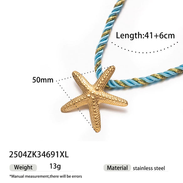 Light Luxury Trendy All Match Conch Sea Star Sun Necklace Made Of 18K Gold And Stainless Steel