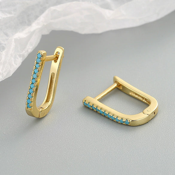 Light Luxury U Shaped Geometric Blue Turquoise Earrings In S925 Sterling Silver With Electroplated Finish