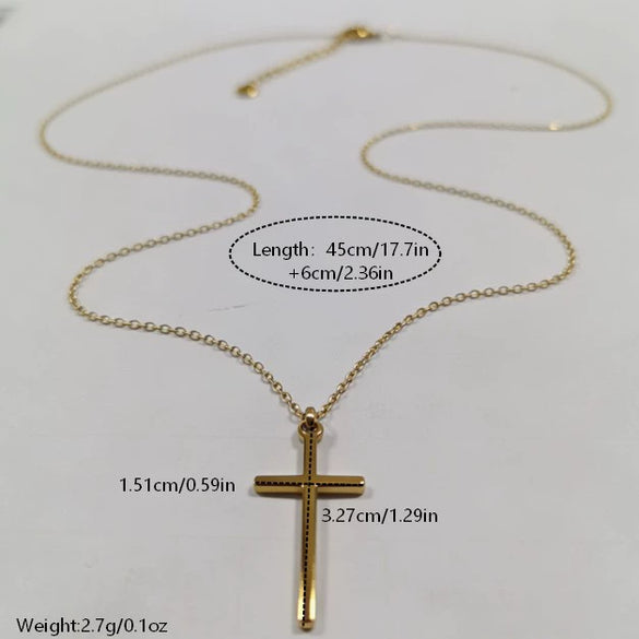 Light Luxury Unisex Geometric Stainless Steel 14K Goldplated Cross Necklace With Vacuum Plating
